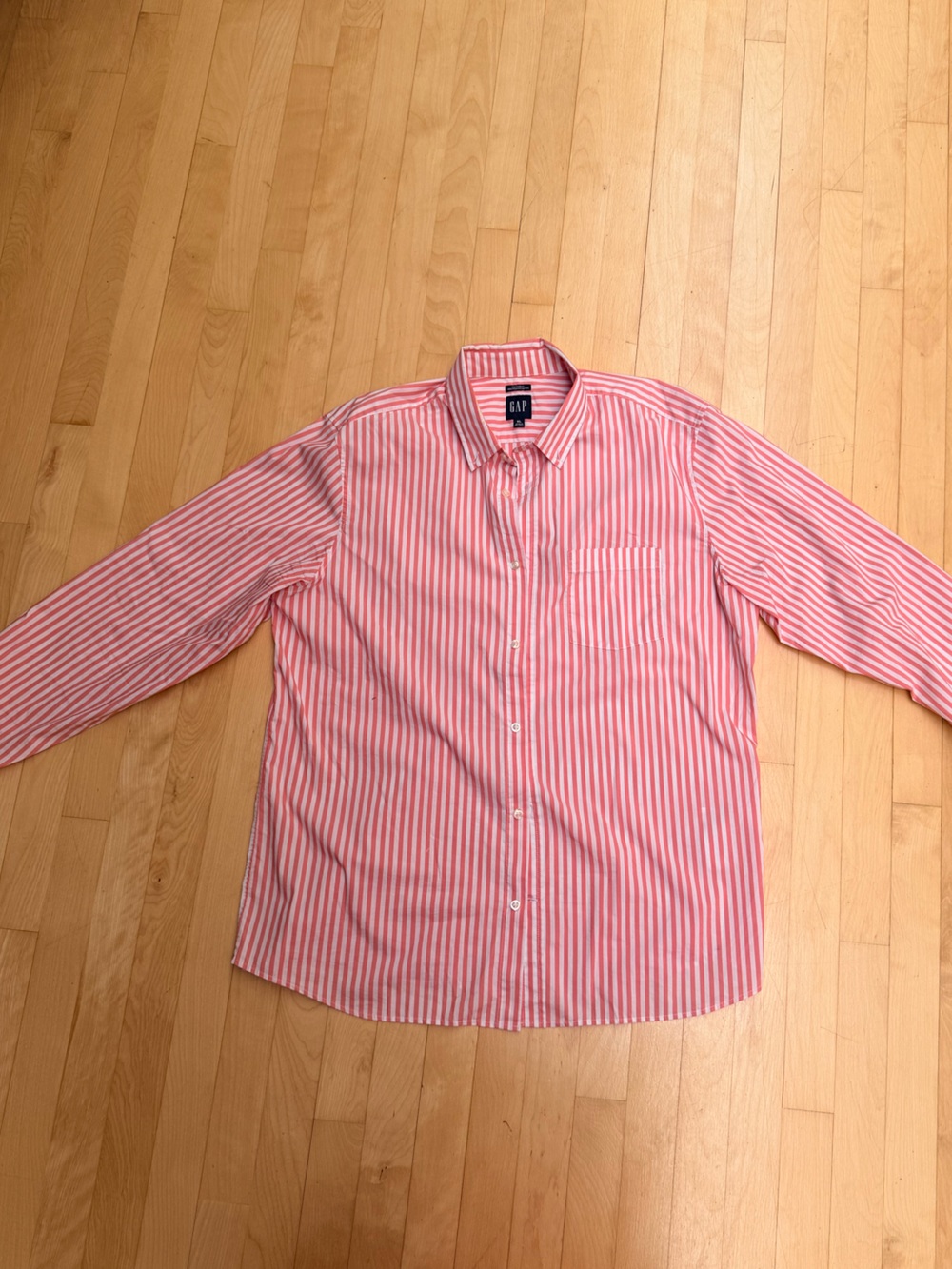 GAP PinkRed and White Striped Button-Down Shirt